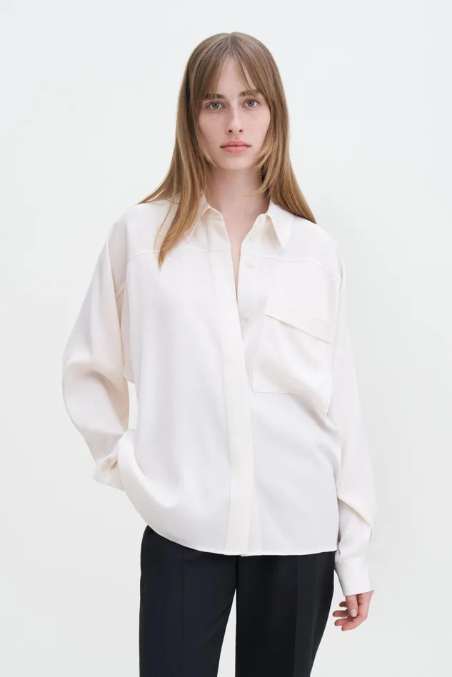 Women Shiny Pocket Blouse Cream Filippa K Shirts and Blouses