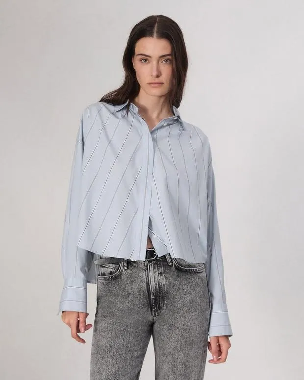Women Shirts and Tops Rag and Bone Martha Cotton Shirt Light Blue Stripe