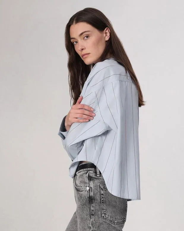 Women Shirts and Tops Rag and Bone Martha Cotton Shirt Light Blue Stripe