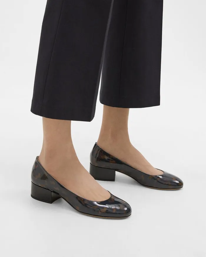 Women Shoes Theory Ballet Pump In Tortoiseshell Print Leather Blackbrown