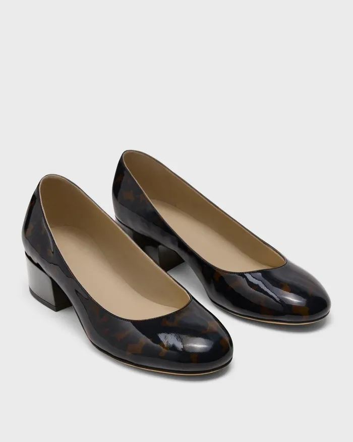 Women Shoes Theory Ballet Pump In Tortoiseshell Print Leather Blackbrown