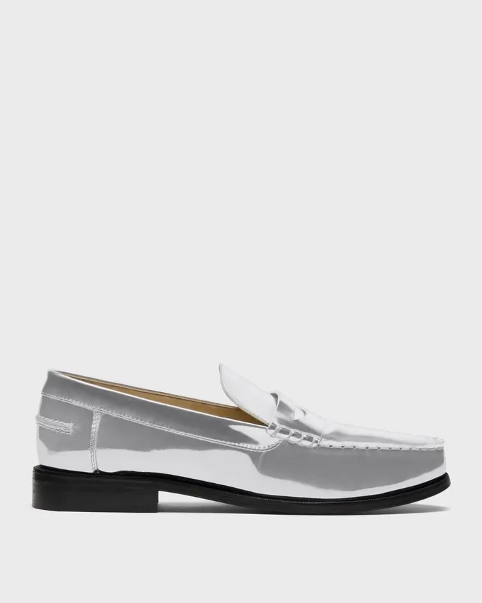 Women Shoes Theory City Loafer In Metallic Leather Silver