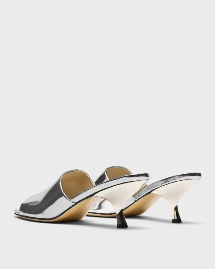 Women Shoes Theory Mule Sandal In Metallic Leather Silver