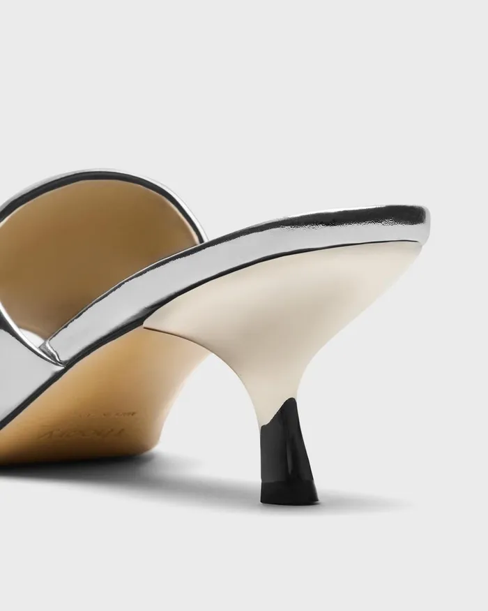 Women Shoes Theory Mule Sandal In Metallic Leather Silver