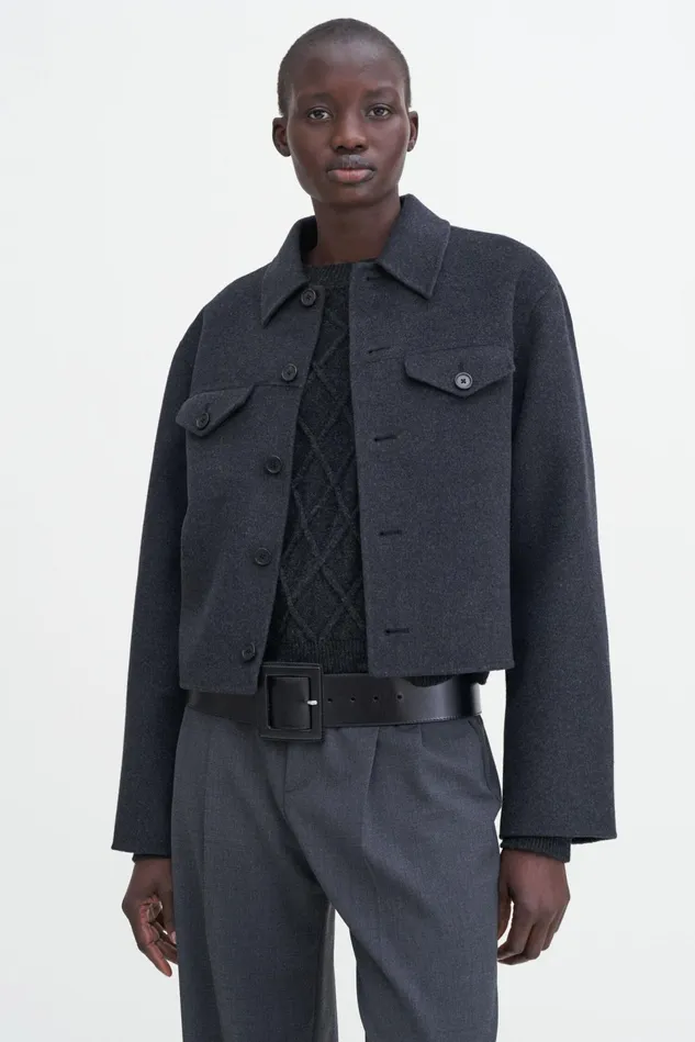 Women Short Wool Cashmere Jacket Anthracite Melange Filippa K Outerwear