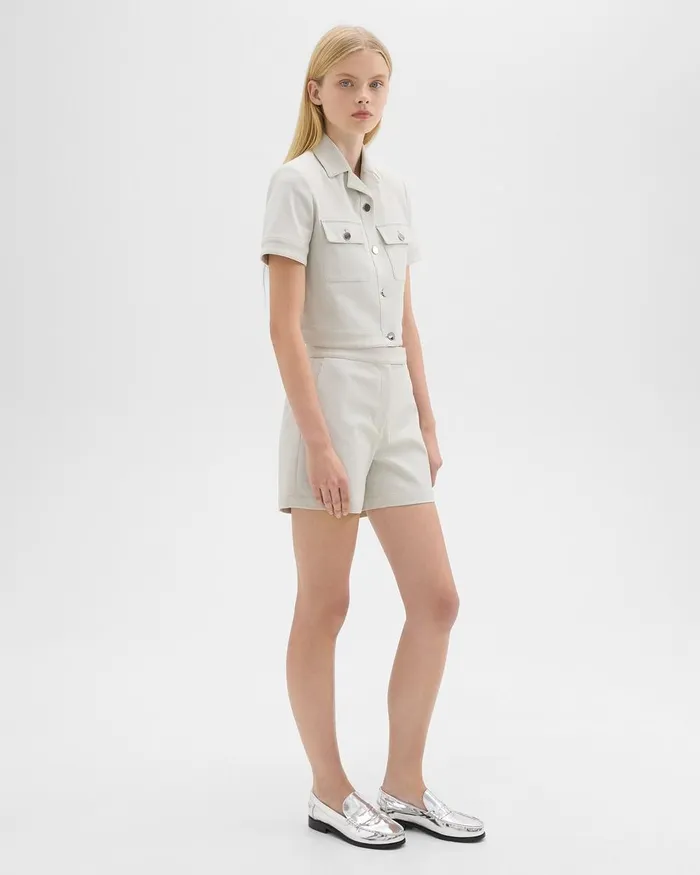 Women Shorts Theory Waist Tab Short In Neoteric Twill Limestone