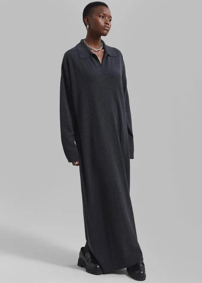 Women Siobhan Long Knit Dress 8211 Charcoal The Frankie Shop Dresses