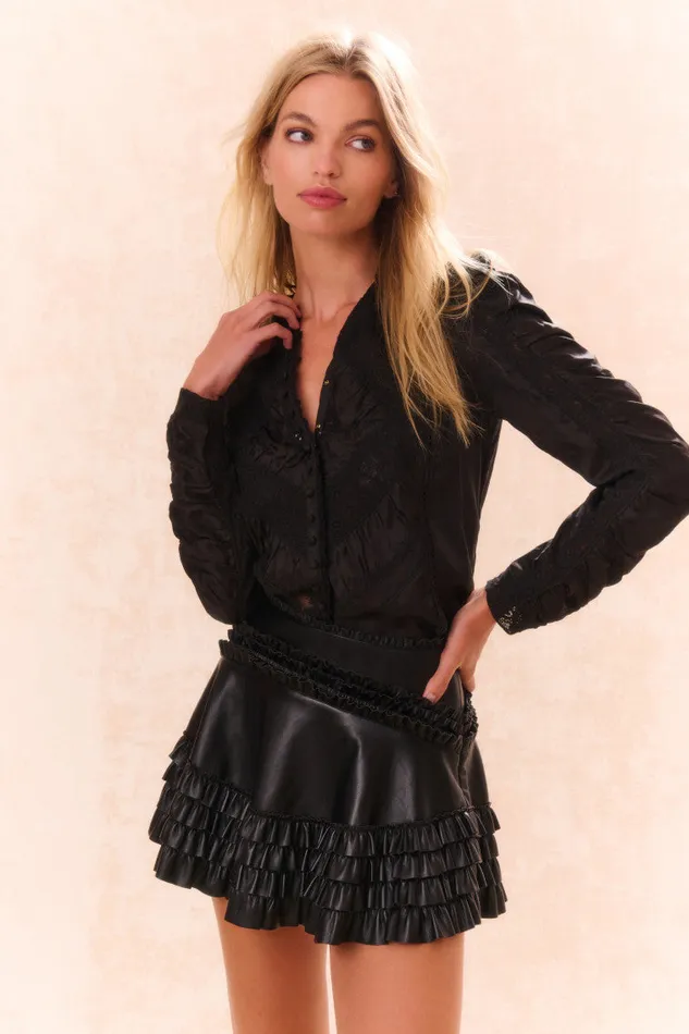 Women Skirts LoveShackFancy Audria Vegan Leather Skirt Black
