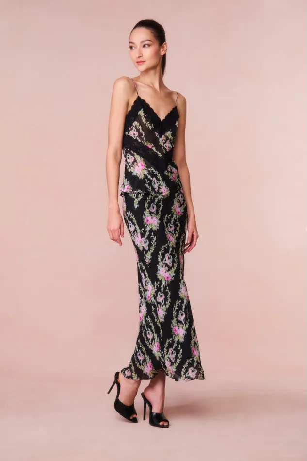 Women Skirts LoveShackFancy Castle Floral Maxi Skirt Black Coffee