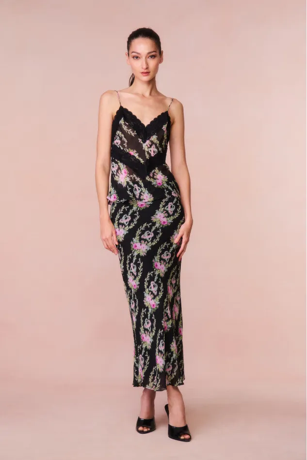 Women Skirts LoveShackFancy Castle Floral Maxi Skirt Black Coffee