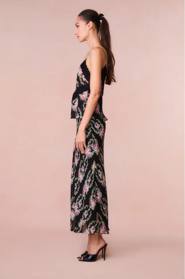 Women Skirts LoveShackFancy Castle Floral Maxi Skirt Black Coffee