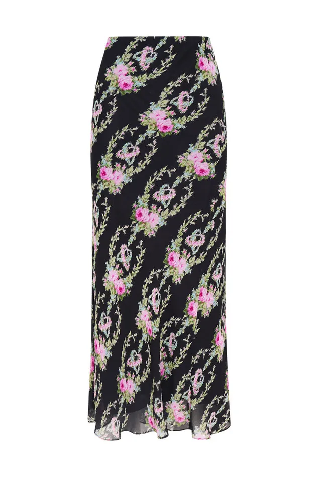 Women Skirts LoveShackFancy Castle Floral Maxi Skirt Black Coffee