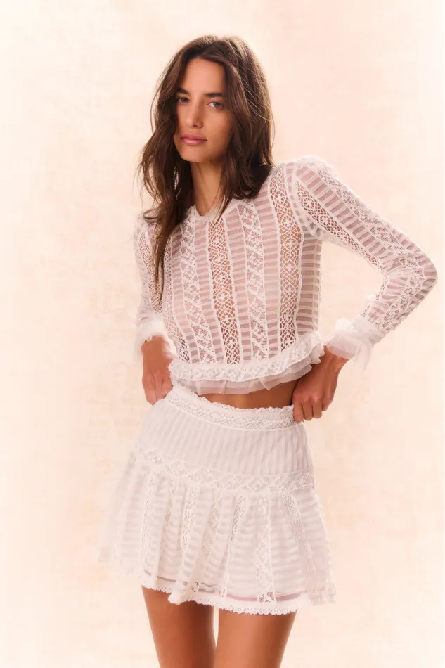 Women Skirts LoveShackFancy Rubyanne Crochet Lace Mini Skirt Cream