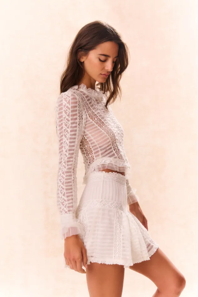 Women Skirts LoveShackFancy Rubyanne Crochet Lace Mini Skirt Cream