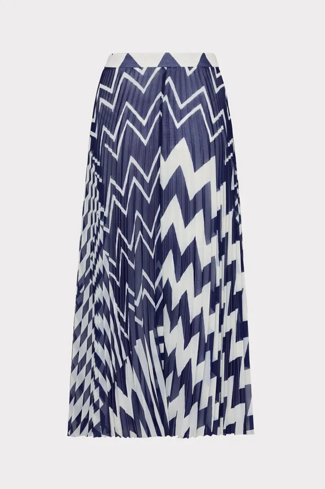 Women Skirts Milly Otha Patchwork Chevron Pleated Skirt Bluewhite
