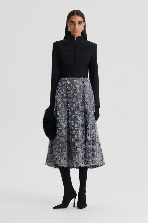 Women Skirts Scanlan Theodore TINSEL FRINGE FULL SKIRT DARKSILVER