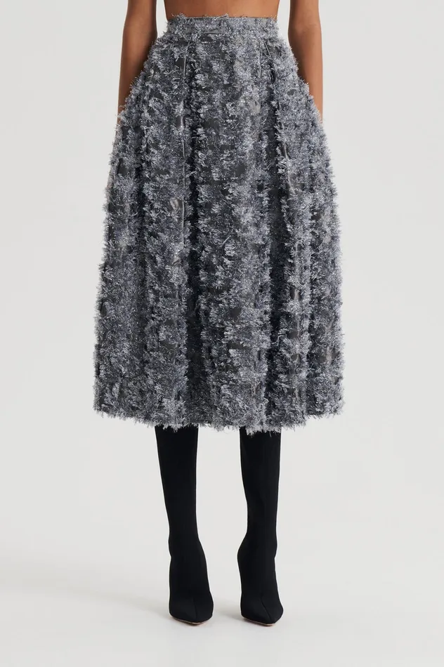 Women Skirts Scanlan Theodore TINSEL FRINGE FULL SKIRT DARKSILVER Women Skirts Scanlan Theodore TINSEL FRINGE FULL SKIRT DARKSILVER