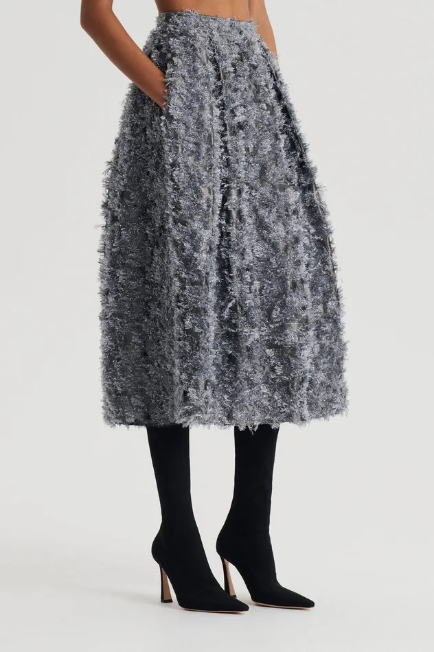 Women Skirts Scanlan Theodore TINSEL FRINGE FULL SKIRT DARKSILVER Women Skirts Scanlan Theodore TINSEL FRINGE FULL SKIRT DARKSILVER