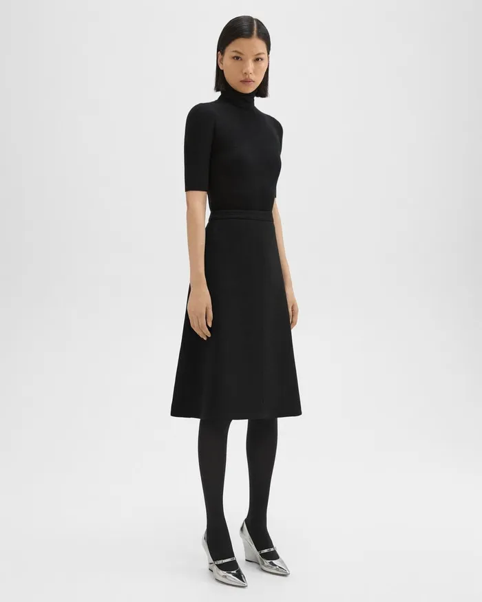Women Skirts Theory Flared Midi Skirt In Double Weave Black