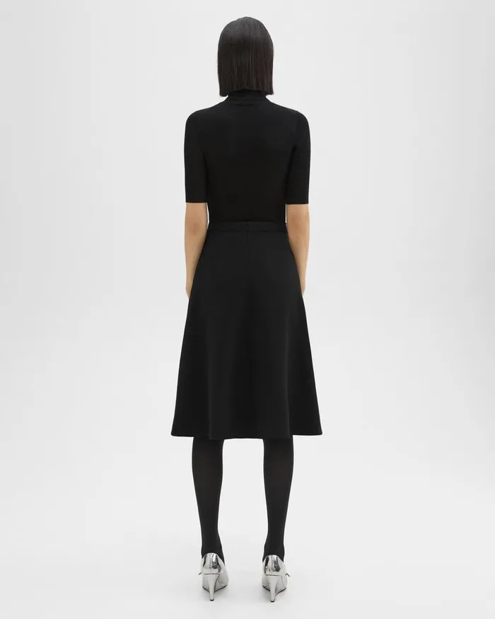 Women Skirts Theory Flared Midi Skirt In Double Weave Black