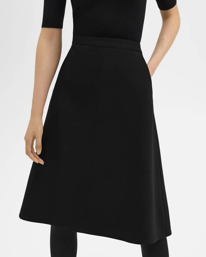 Women Skirts Theory Flared Midi Skirt In Double Weave Black