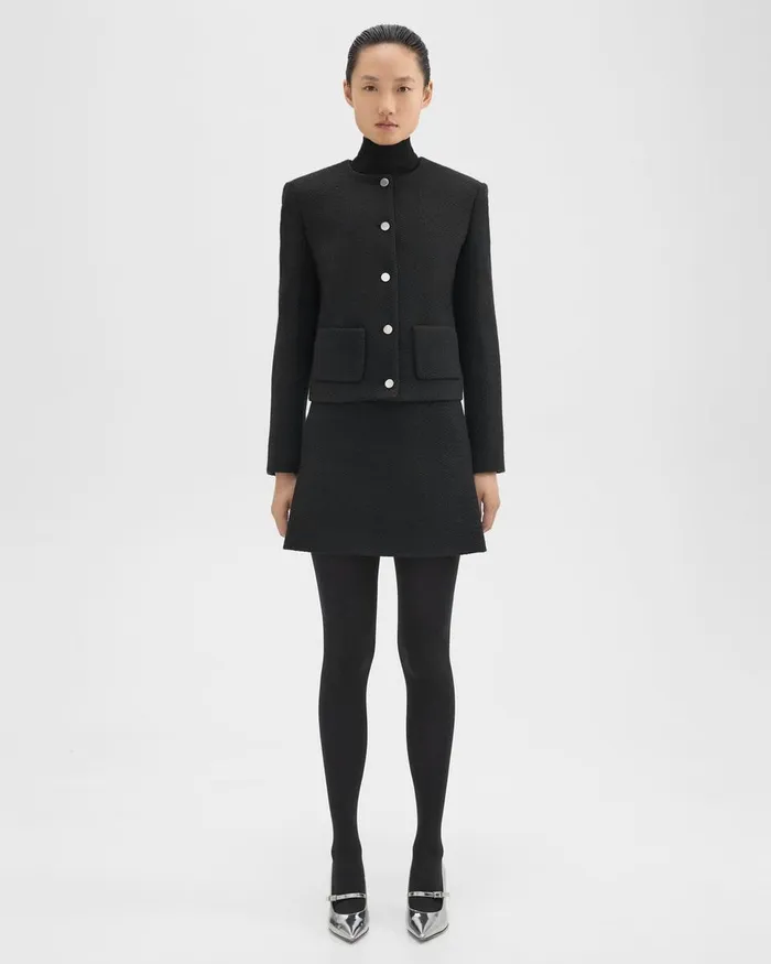 Women Skirts Theory HighWaist Mini Skirt In WoolBlend Tweed Black
