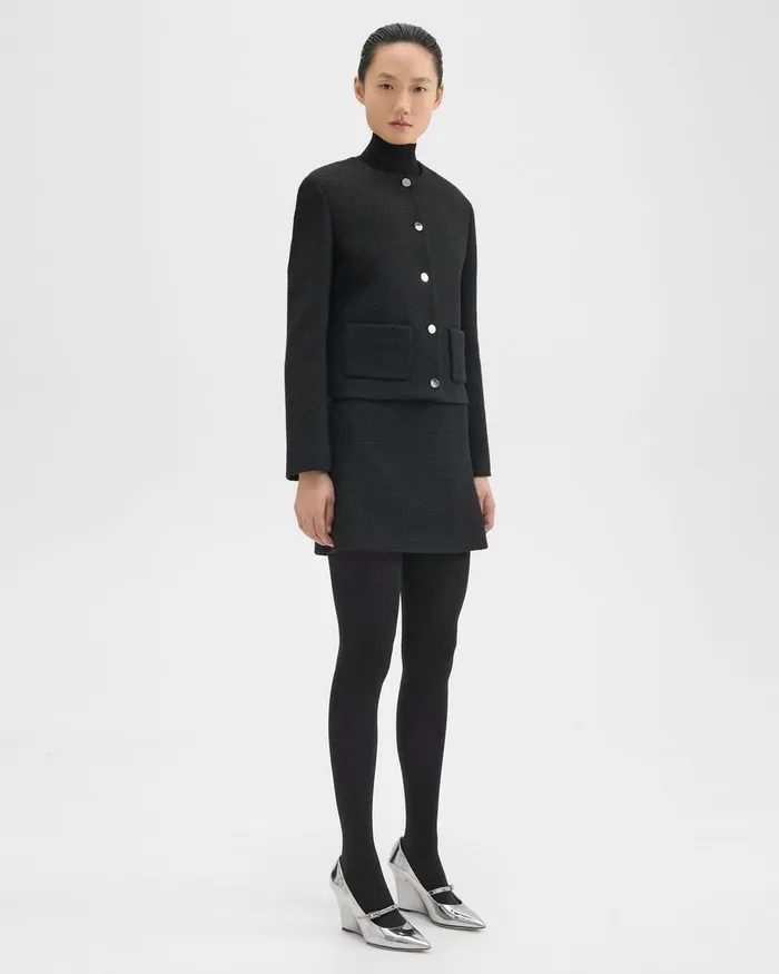 Women Skirts Theory HighWaist Mini Skirt In WoolBlend Tweed Black