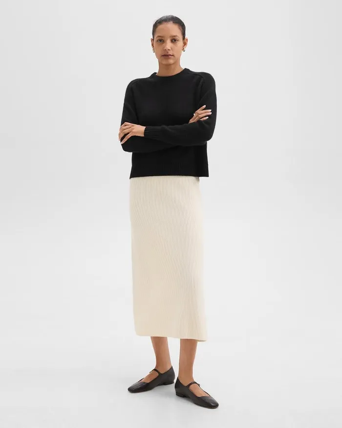 Women Skirts Theory Midi PullOn Skirt In Felted WoolCashmere Ivory