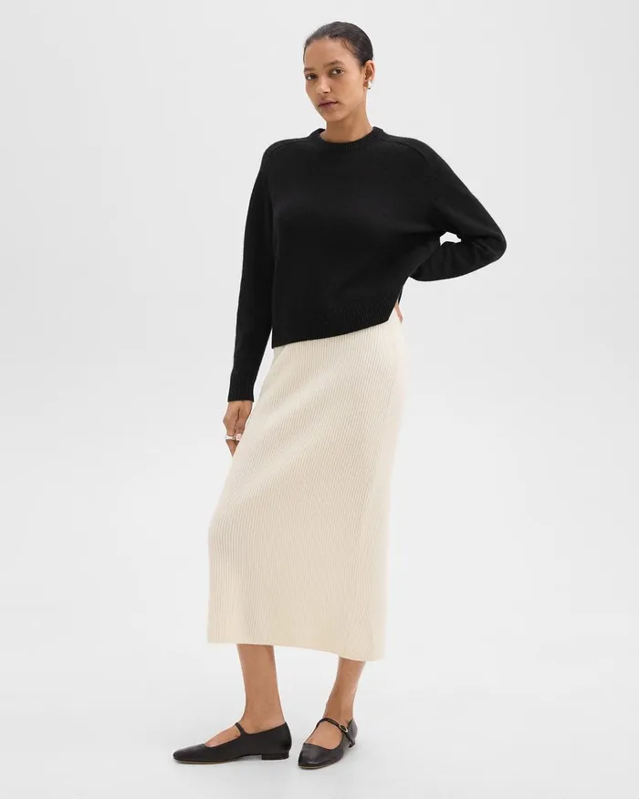 Women Skirts Theory Midi PullOn Skirt In Felted WoolCashmere Ivory