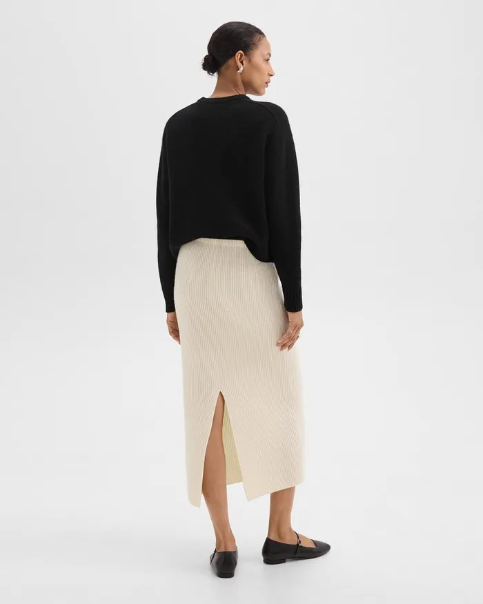 Women Skirts Theory Midi PullOn Skirt In Felted WoolCashmere Ivory