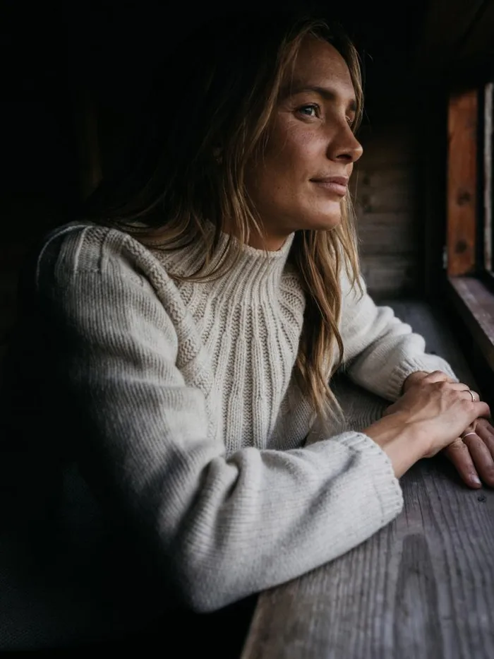 Women Stornoway Cable Yoke Jumper Oatmeal Finisterre Knitwear