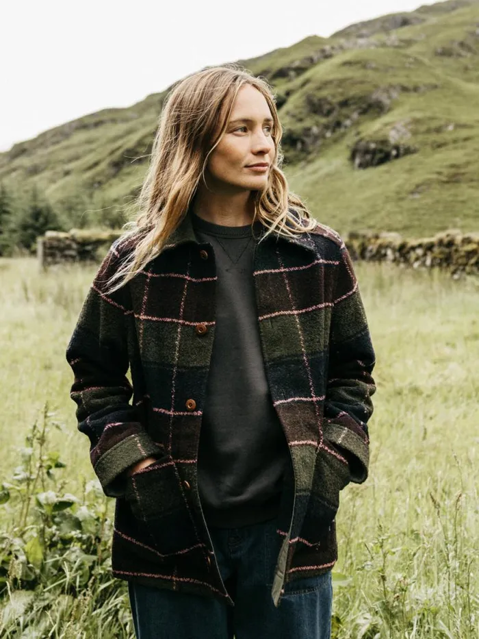 Women Stowe Blanket Jacket Black Cherry Check Finisterre Jackets Coats and Gilets