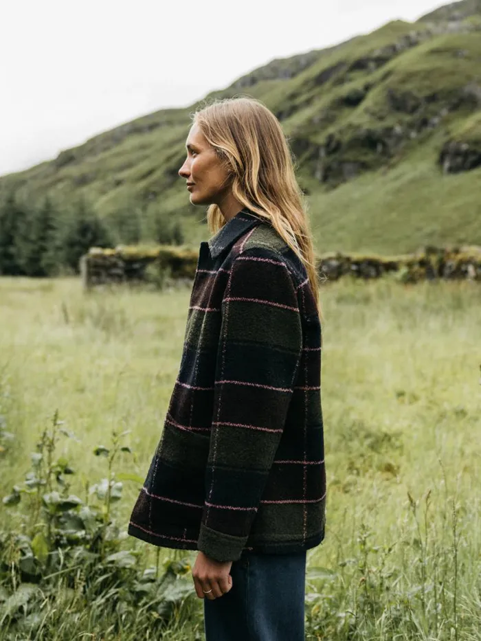 Women Stowe Blanket Jacket Black Cherry Check Finisterre Jackets Coats and Gilets Women Stowe Blanket Jacket Black Cherry Check Finisterre Jackets Coats and Gilets