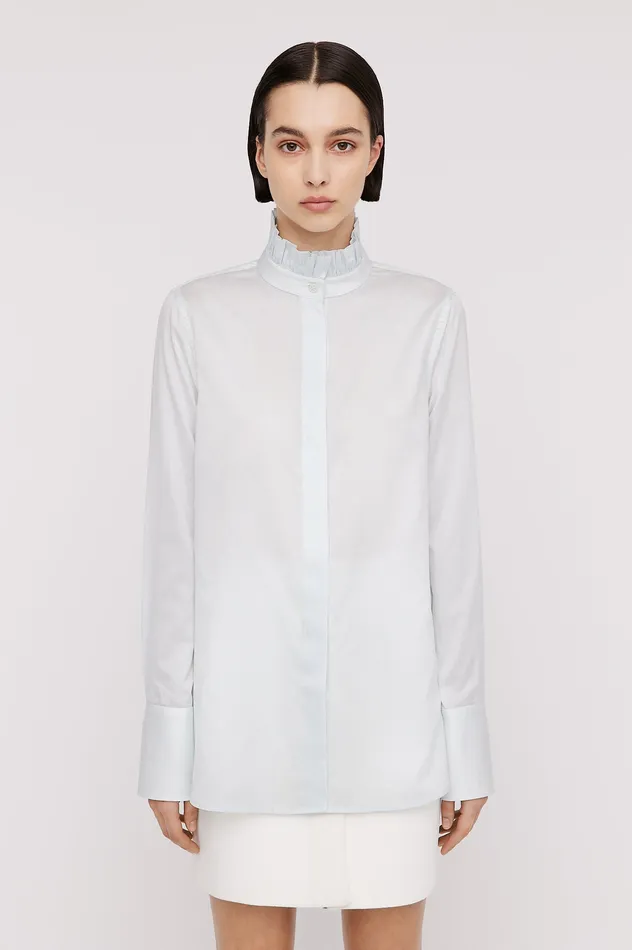 Women STRIPE RUFFLE SHIRT PALEBLUE Shirts Scanlan Theodore Women STRIPE RUFFLE SHIRT PALEBLUE Shirts Scanlan Theodore