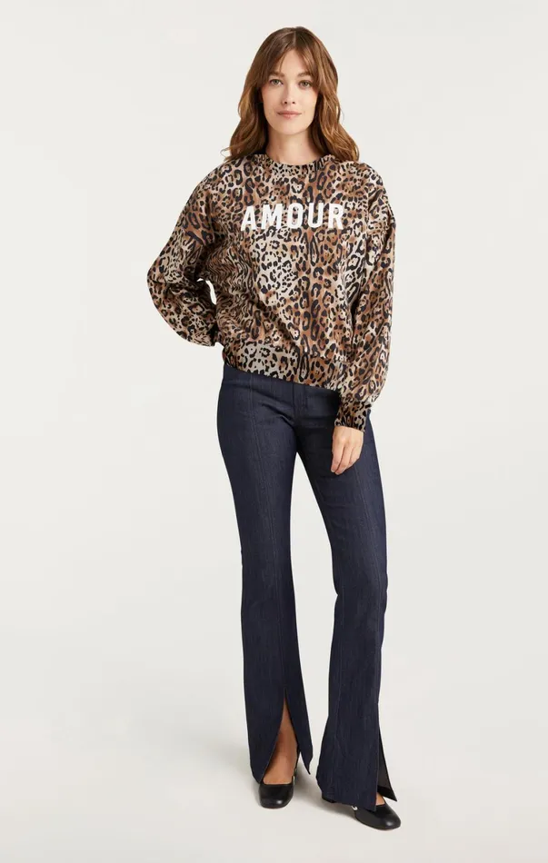 Women Sweaters and Knits Cinq Sept Leopard Amour Brandy Sweatshirt Pullover Blacksahara