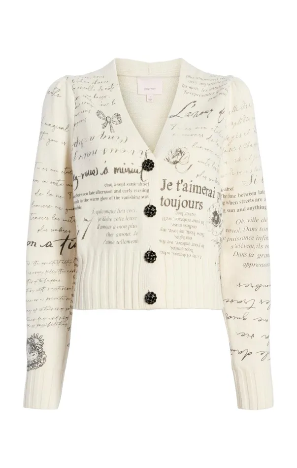 Women Sweaters and Knits Cinq Sept Printed Lovenotes Morgan Cardigan Ivoryblack