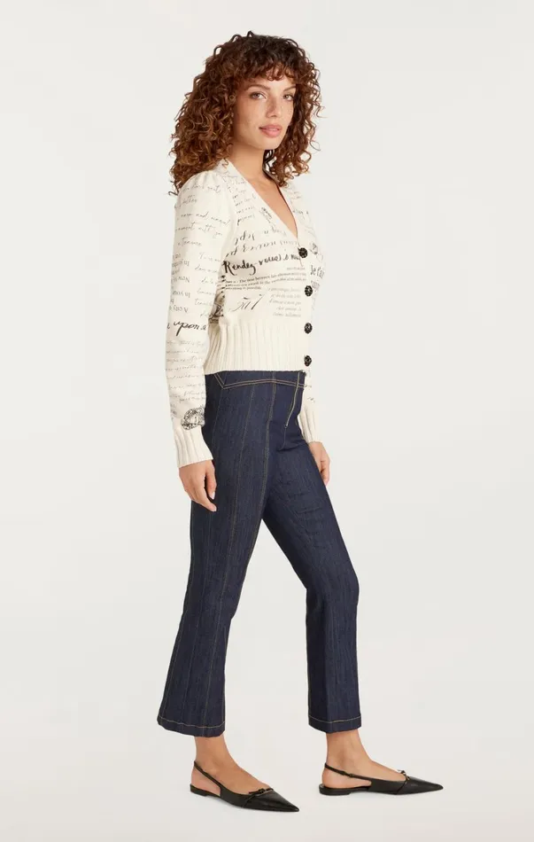 Women Sweaters and Knits Cinq Sept Printed Lovenotes Morgan Cardigan Ivoryblack