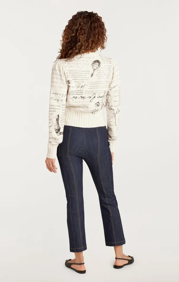 Women Sweaters and Knits Cinq Sept Printed Lovenotes Morgan Cardigan Ivoryblack