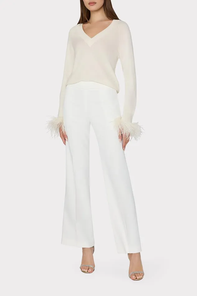 Women Sweaters and Knits Milly Feather Cuff VNeck Sweater Ecru Women Sweaters and Knits Milly Feather Cuff VNeck Sweater Ecru