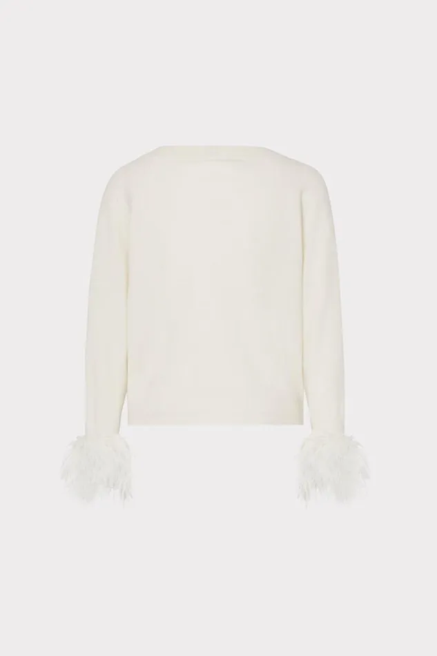 Women Sweaters and Knits Milly Feather Cuff VNeck Sweater Ecru Women Sweaters and Knits Milly Feather Cuff VNeck Sweater Ecru