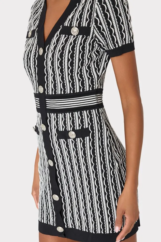 Women Sweaters and Knits Milly Scallop Textured VNeck Knit Mini Dress Black Multi Women Sweaters and Knits Milly Scallop Textured VNeck Knit Mini Dress Black Multi
