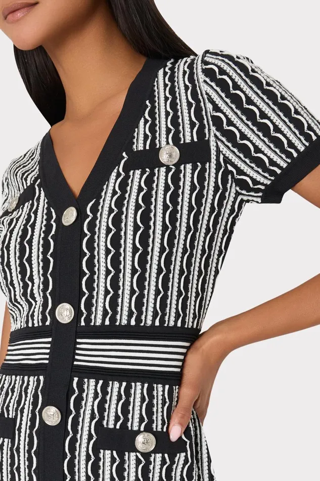 Women Sweaters and Knits Milly Scallop Textured VNeck Knit Mini Dress Black Multi Women Sweaters and Knits Milly Scallop Textured VNeck Knit Mini Dress Black Multi