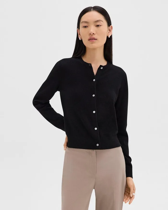 Women Sweaters Cardigans Theory Crewneck Cardigan In Cashmere Black