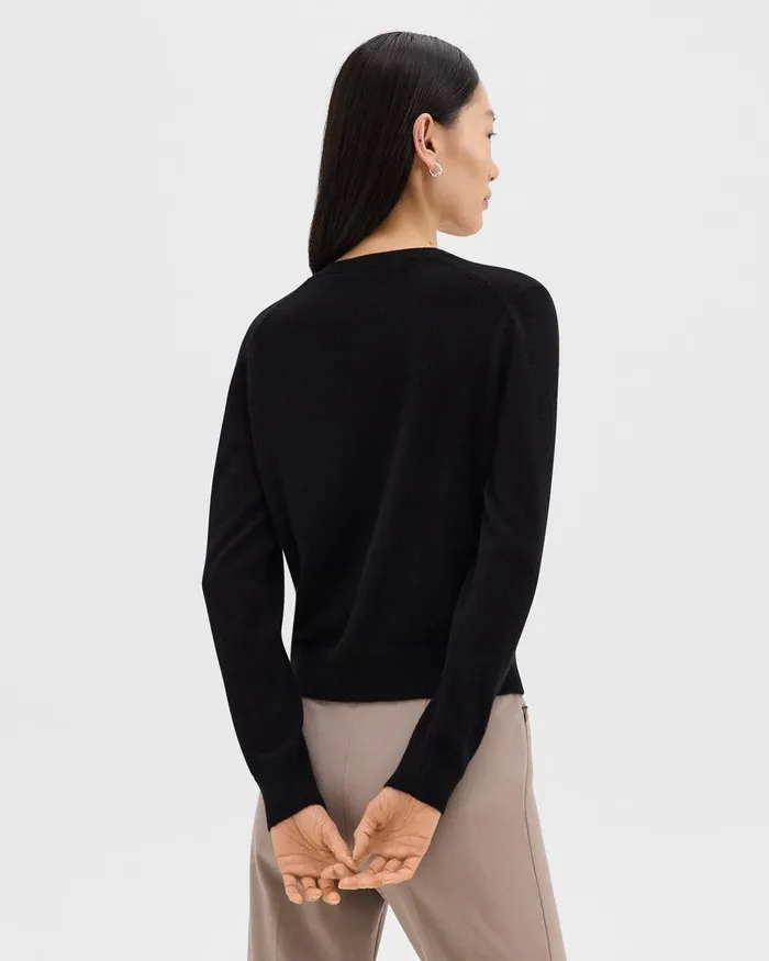 Women Sweaters Cardigans Theory Crewneck Cardigan In Cashmere Black
