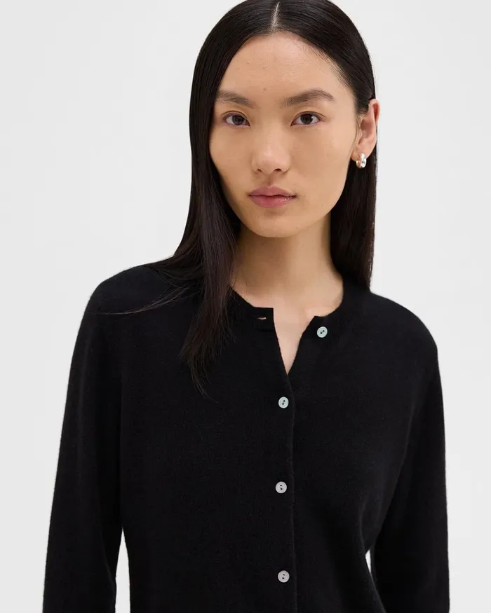Women Sweaters Cardigans Theory Crewneck Cardigan In Cashmere Black