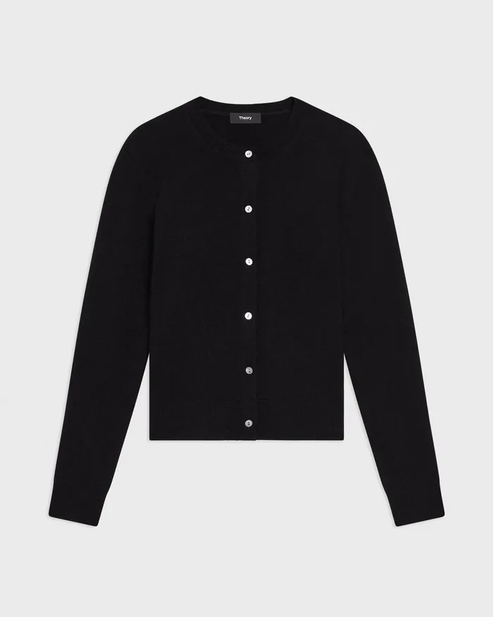 Women Sweaters Cardigans Theory Crewneck Cardigan In Cashmere Black