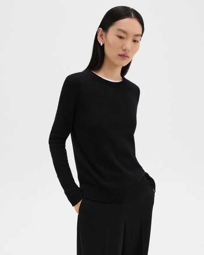 Women Sweaters Cardigans Theory Crewneck Sweater In Feather Cashmere Black