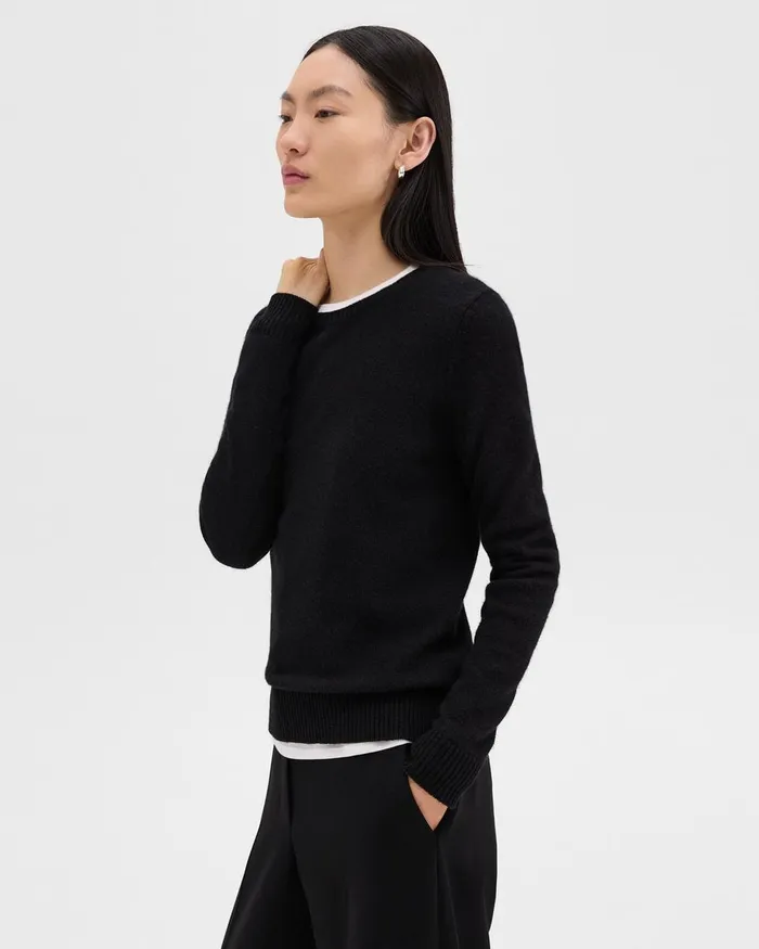 Women Sweaters Cardigans Theory Crewneck Sweater In Feather Cashmere Black