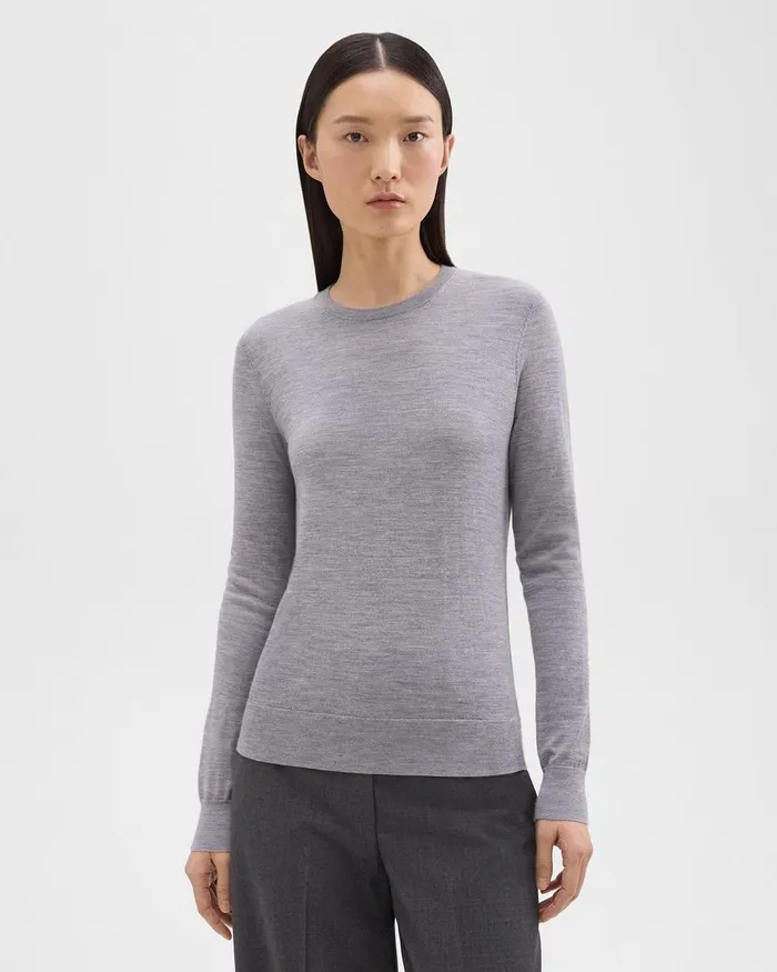 Women Sweaters Cardigans Theory Crewneck Sweater In Regal Wool Cool Heather Grey