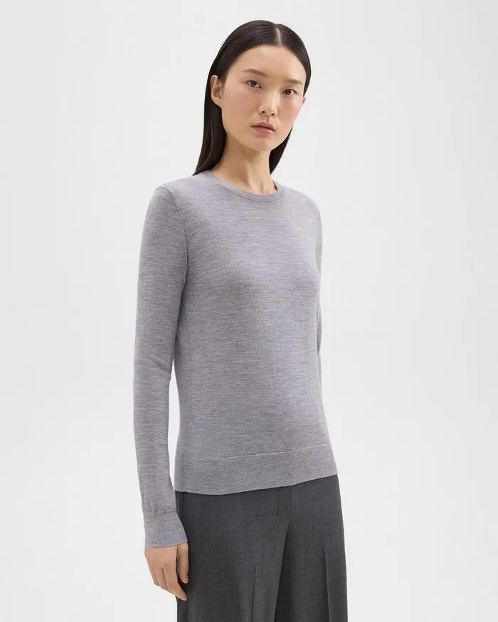 Women Sweaters Cardigans Theory Crewneck Sweater In Regal Wool Cool Heather Grey